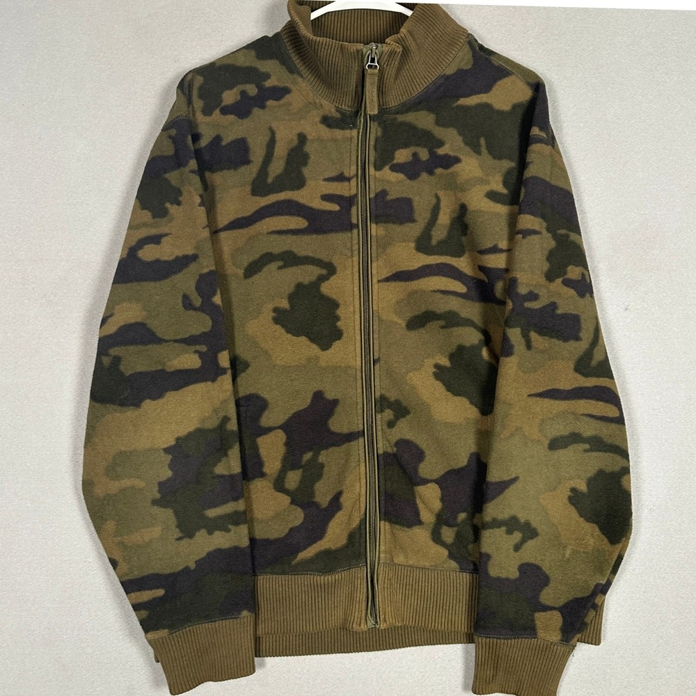 Old Navy Fleece Jacket Mens Large Camouflage Green Full Zip Military Outdoor